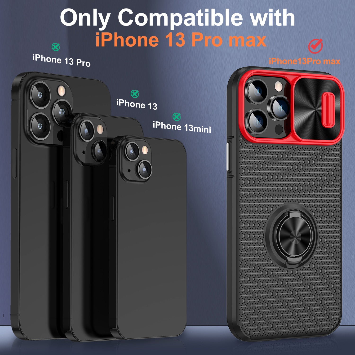 Telefoncover til iPhone 13 Pro Max Ringholder Kickstand Slide Lens Shield PC TPU telefoncover Telefoncover til iPhone 13 Pro Max Ringholder Kickstand Slide Lens Shield PC TPU telefoncover